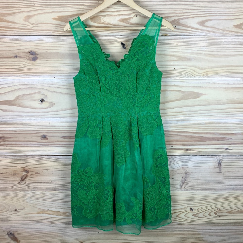 Yoana Baraschi Lace Silk Dress Women 4 Green Mini Embroidered Anthropologie